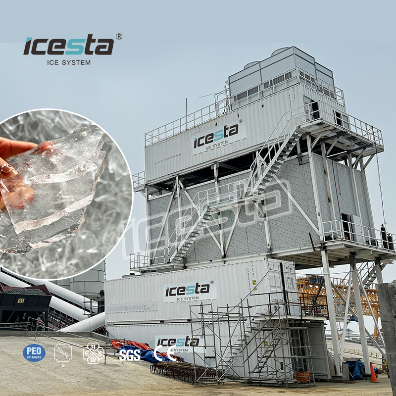 Máquina de hielo de placa de contenedor Industrial con refrigeración por evaporación de 30t, larga vida útil de acero inoxidable para refrigeración de hormigón