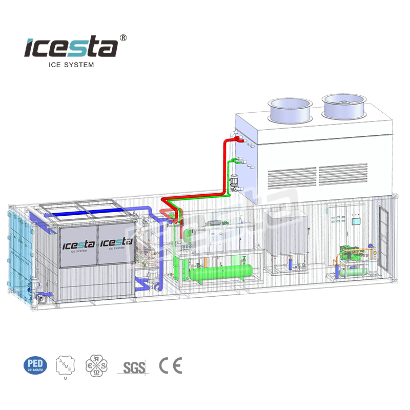 Máquina de hielo de placa de contenedor Industrial con refrigeración por evaporación de 30t, larga vida útil de acero inoxidable para refrigeración de hormigón