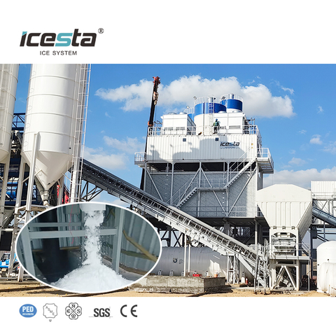 ICESTA Long Service Life Evergy Saving 60 toneladas de recipientes planta de hielo de hojuelas con almacenamiento automático de hielo y sistema de entrega $ 250000