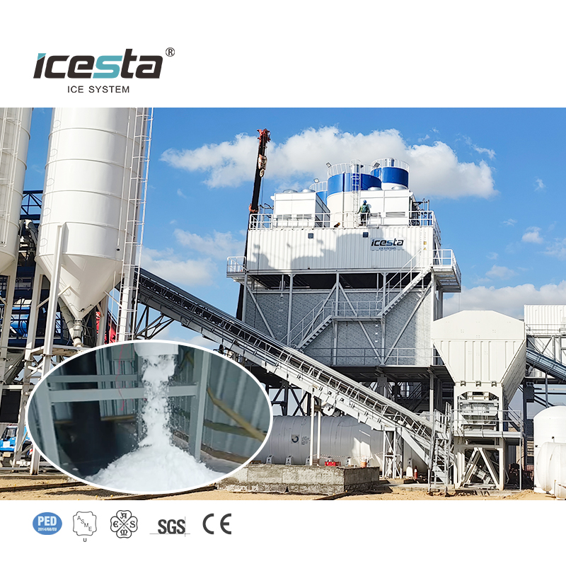 ICESTA Long Service Life Evergy Saving 60 toneladas de recipientes planta de hielo de hojuelas con almacenamiento automático de hielo y sistema de entrega $ 250000