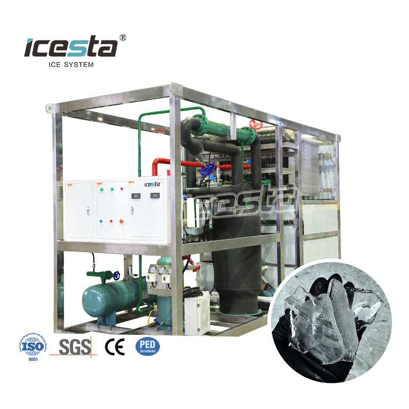 ICESTA Máquina de hielo con placa de acero inoxidable con control PLC de alta calidad de 10 toneladas