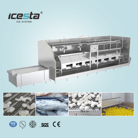 ICESTA IQF Línea de procesamiento Automic criogénico Durian Freeze Túnel Freezer para la industria de procesamiento de alimentos