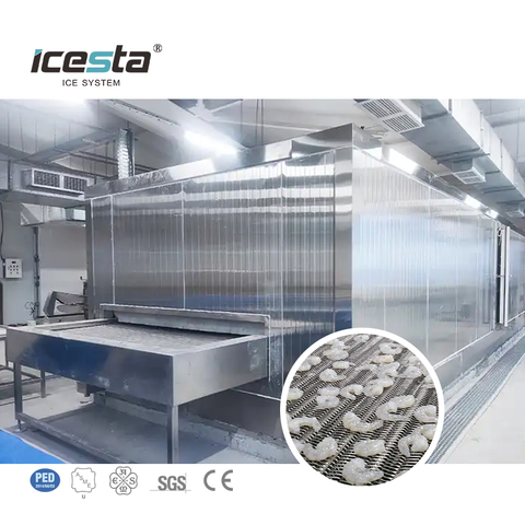 ICESTA IQF Línea de procesamiento Automic criogénico Durian Freeze Túnel Freezer para la industria de procesamiento de alimentos