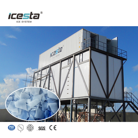 ICESTA Long Service Life Evergy Saving 120 toneladas de contenedores Flake Ice Machine Plant con almacenamiento de hielo automático y sistema de entrega de hielo $ 480000