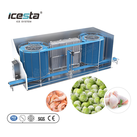Icesta Industrial Double Spiral Freezer para camarones de mariscos, tecnología de congelación rápida y alta confiable 