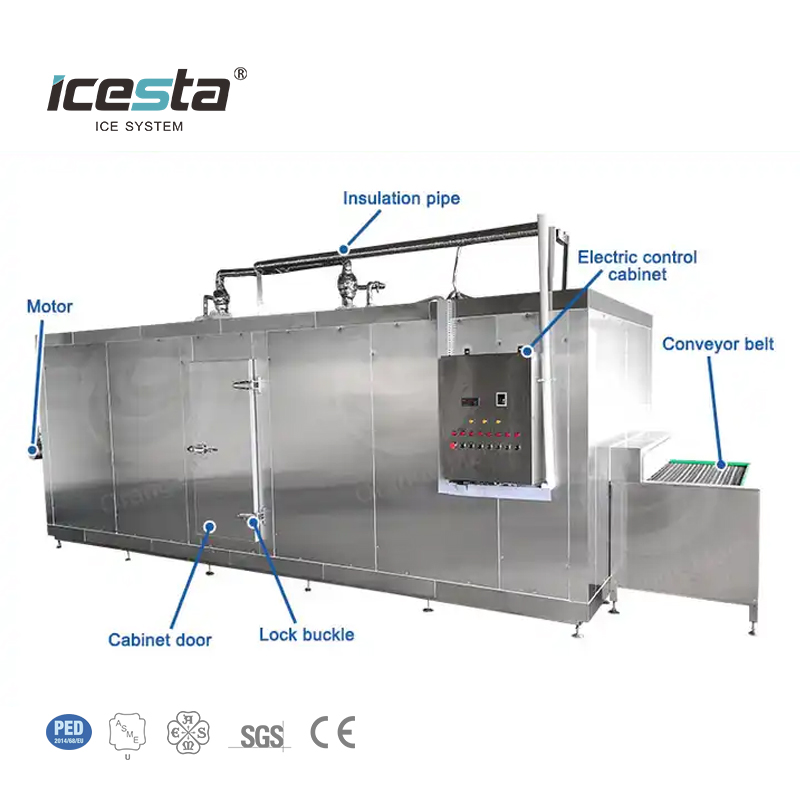 ICESTA IQF Línea de procesamiento Automic criogénico Durian Freeze Túnel Freezer para la industria de procesamiento de alimentos