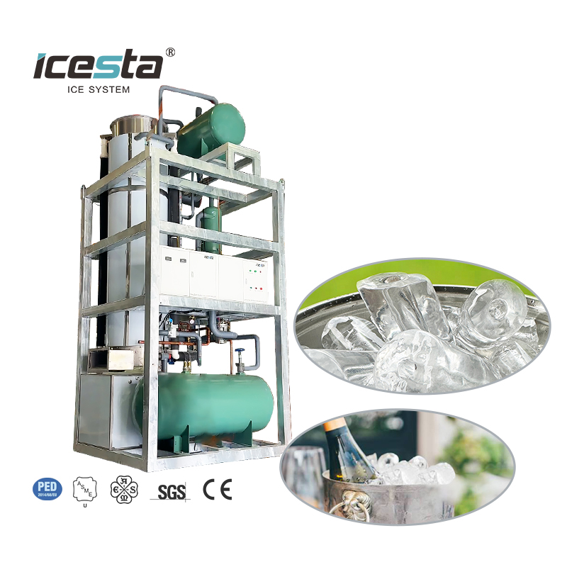 ICESTA Máquina de hielo industrial en tubos de acero inoxidable de 25 toneladas