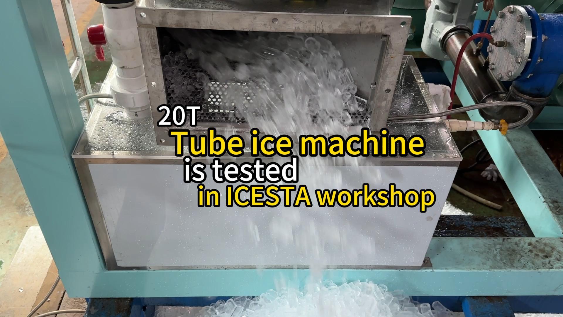 La máquina de hielo en tubos de 20t se prueba en el taller de ICESTA...