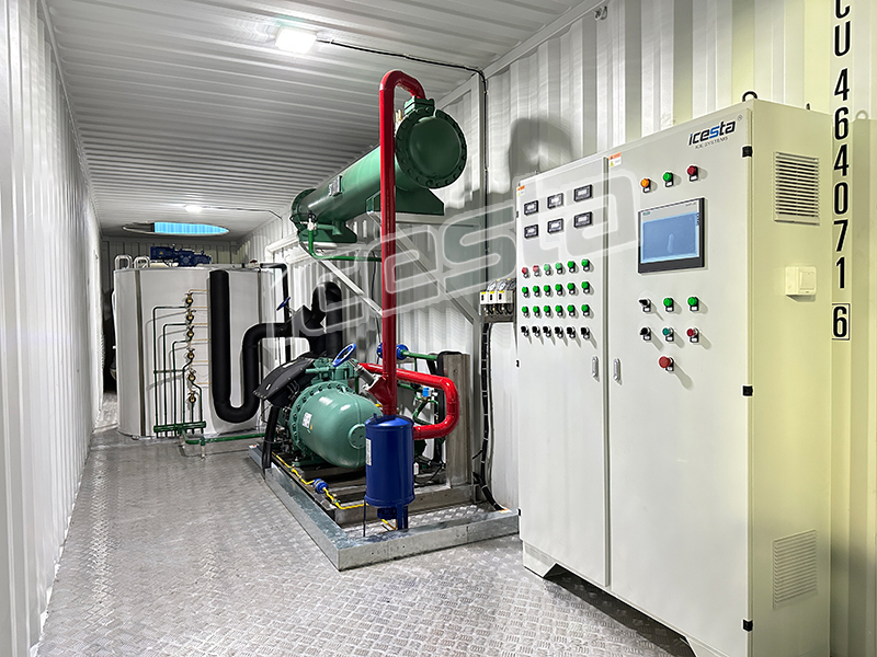 ICESTA CONTENTERIZADO 40 toneladas de planta de hielo automático industrial con sistema de hielo de rastrillo para la estación hidroeléctrica de vertido de concreto $ 170000
