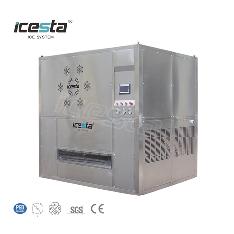 ICESTA máquina de hielo industrial de placa de acero inoxidable con control PLC de 3 toneladas